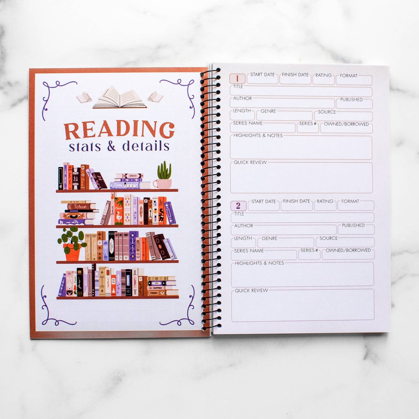 Novelly Yours - Reading Tracker - Undated Spiral Softcover Book Journal