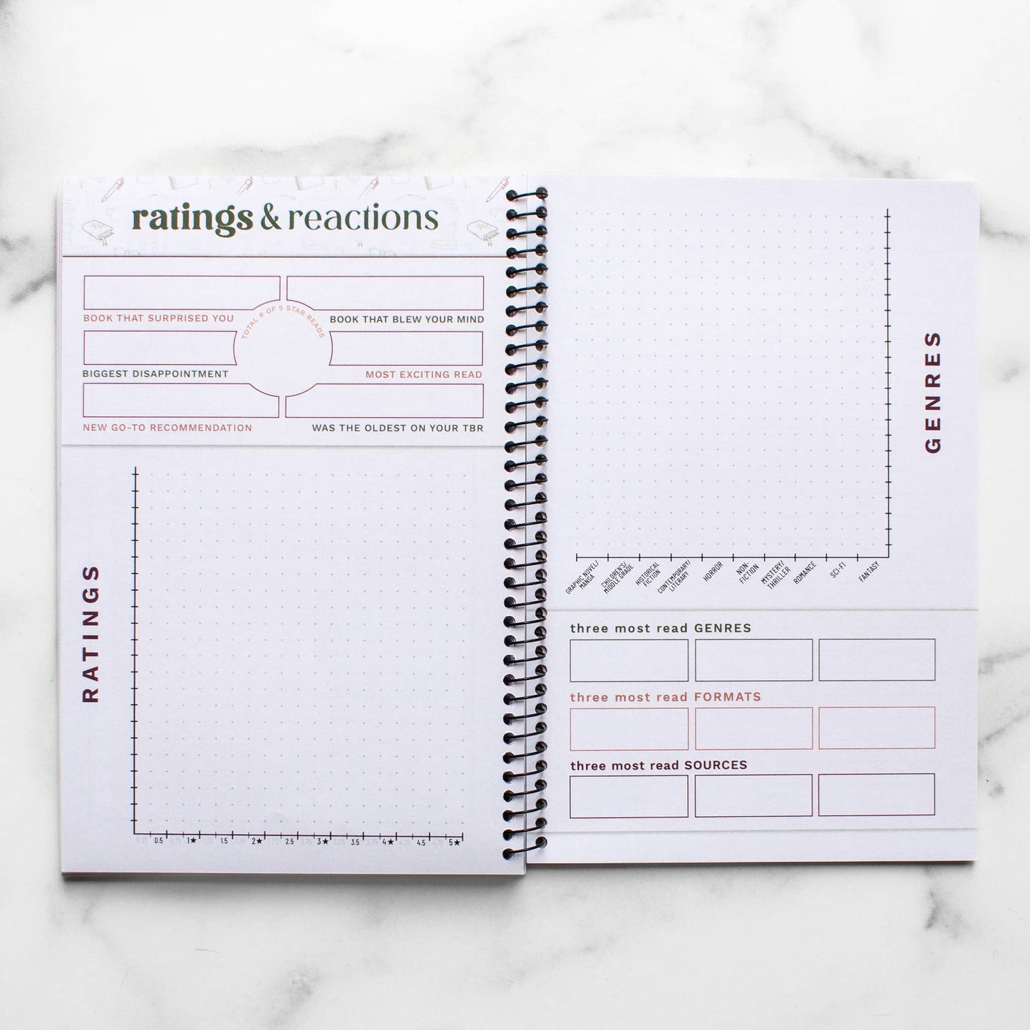 Novelly Yours - Reading Tracker - Undated Spiral Softcover Book Journal