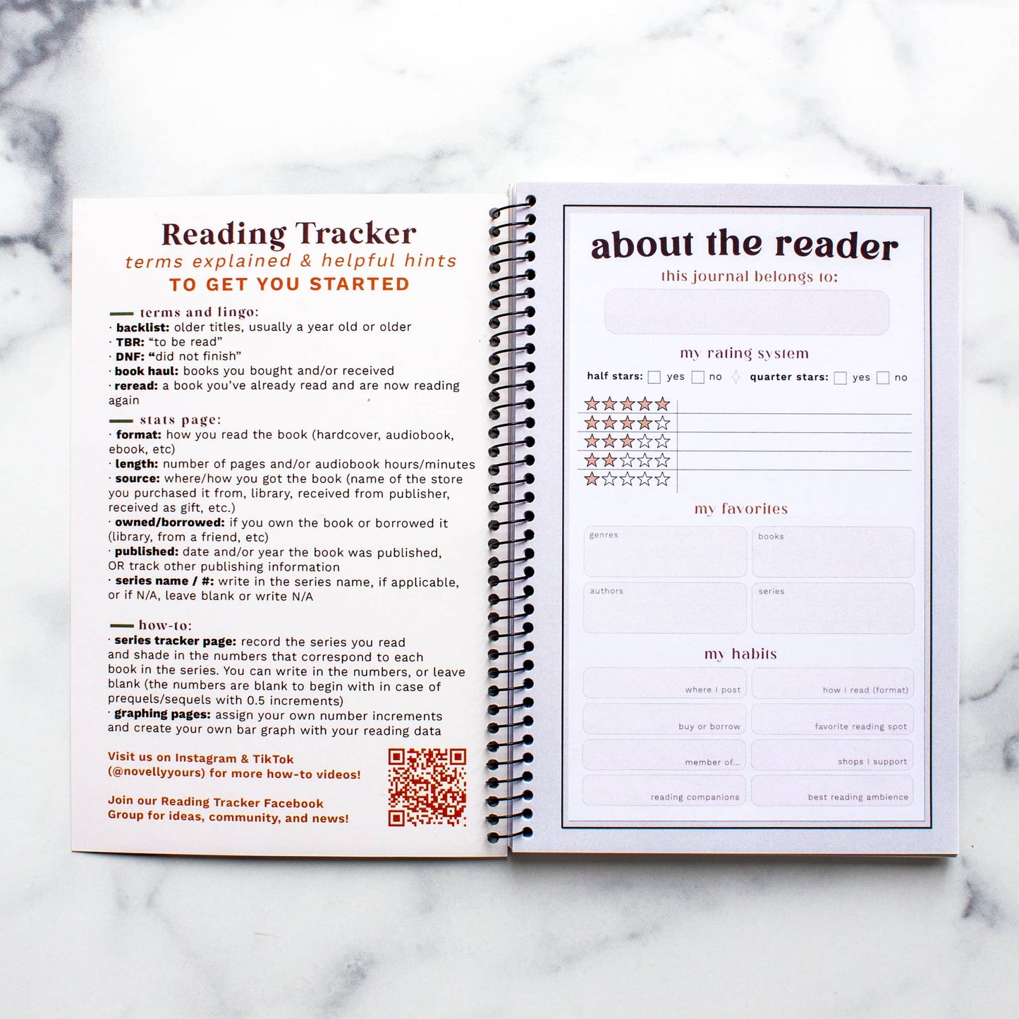 Novelly Yours - Reading Tracker - Undated Spiral Softcover Book Journal