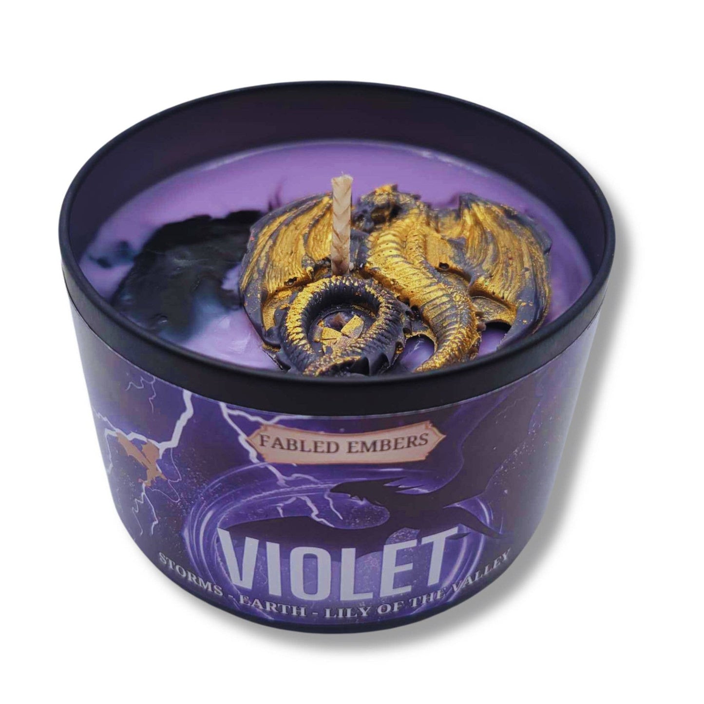 8 ounce VIOLET Candle in BLACK TIN | Book Lovers | dragons
