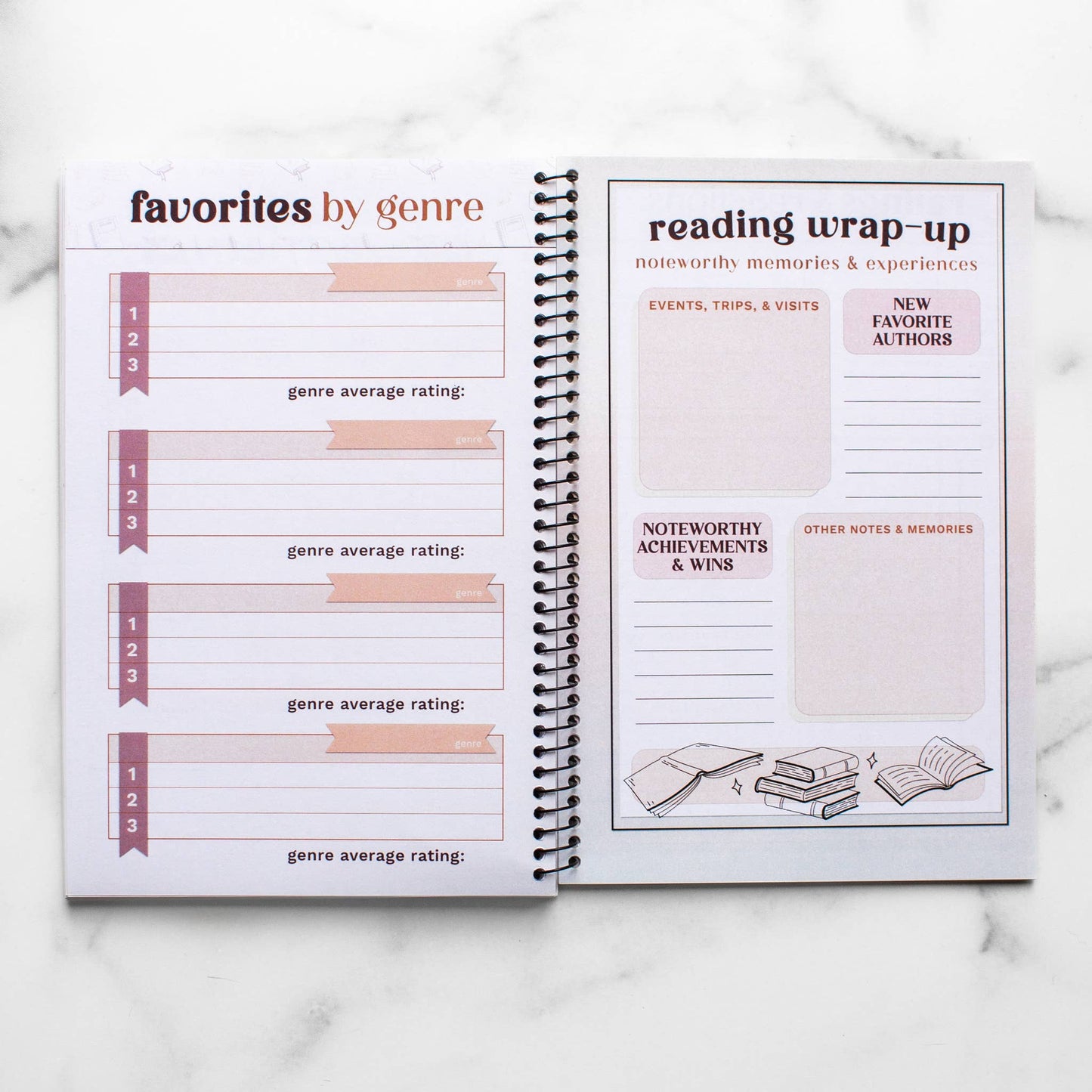 Novelly Yours - Reading Tracker - Undated Spiral Softcover Book Journal