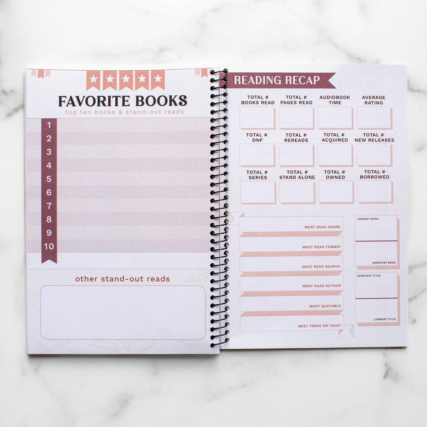 Novelly Yours - Reading Tracker - Undated Spiral Softcover Book Journal